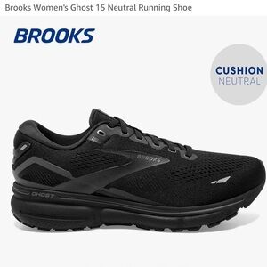 Brooks Ghost 15 Black Athletic Shoes with Mesh Upper and Cushioned Midsole